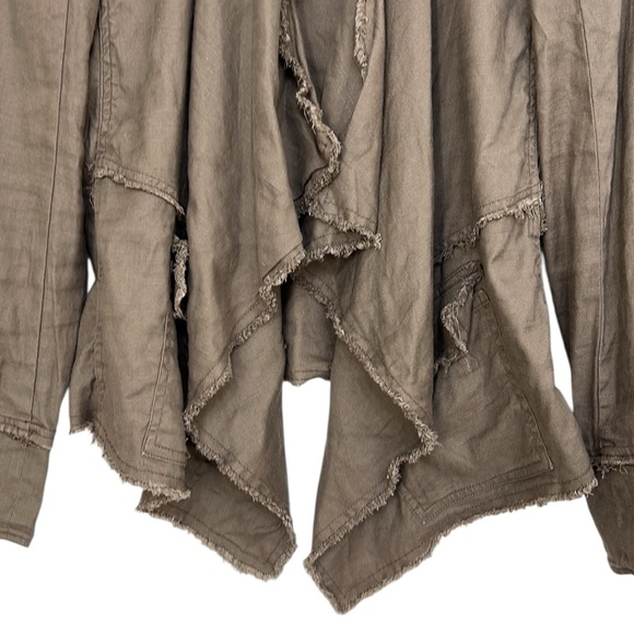 Free People Linen Jacket Size XS Taupe Tan Raw Hem Pockets Lightweight Bohemian - Picture 4 of 11